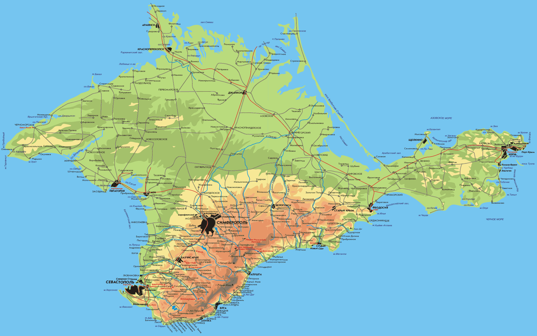 Географическая подробная карта крыма